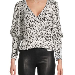 NWT ASTR The Label Floral Wrap Top Black/White Size XS